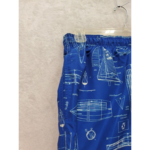 Lands' End Swim Shorts Men Large Blue Sailing Print Elastic Waist Drawstring EUC - Picture 6 of 10